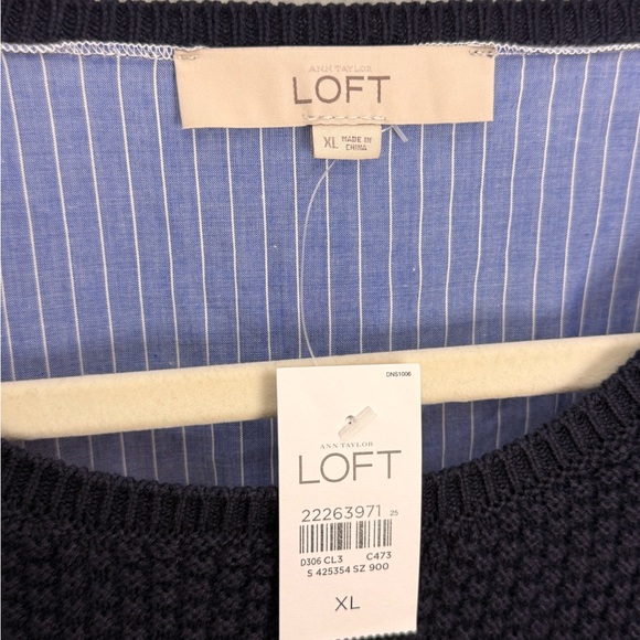LOFT Mixed Media Sweater Blouse Blue Stripe NWT XL - Picture 2 of 7